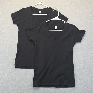 Bundle of 2 Black V-Neck T-Shirts Tultex 100% Cotton Women’s M